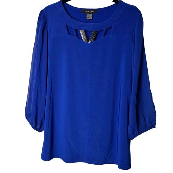 Adele & May Tops - Elegant Royal Blue Women's Blouse Flowy 3/4 Sleeve Large